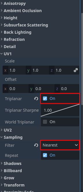 Setting the material settings